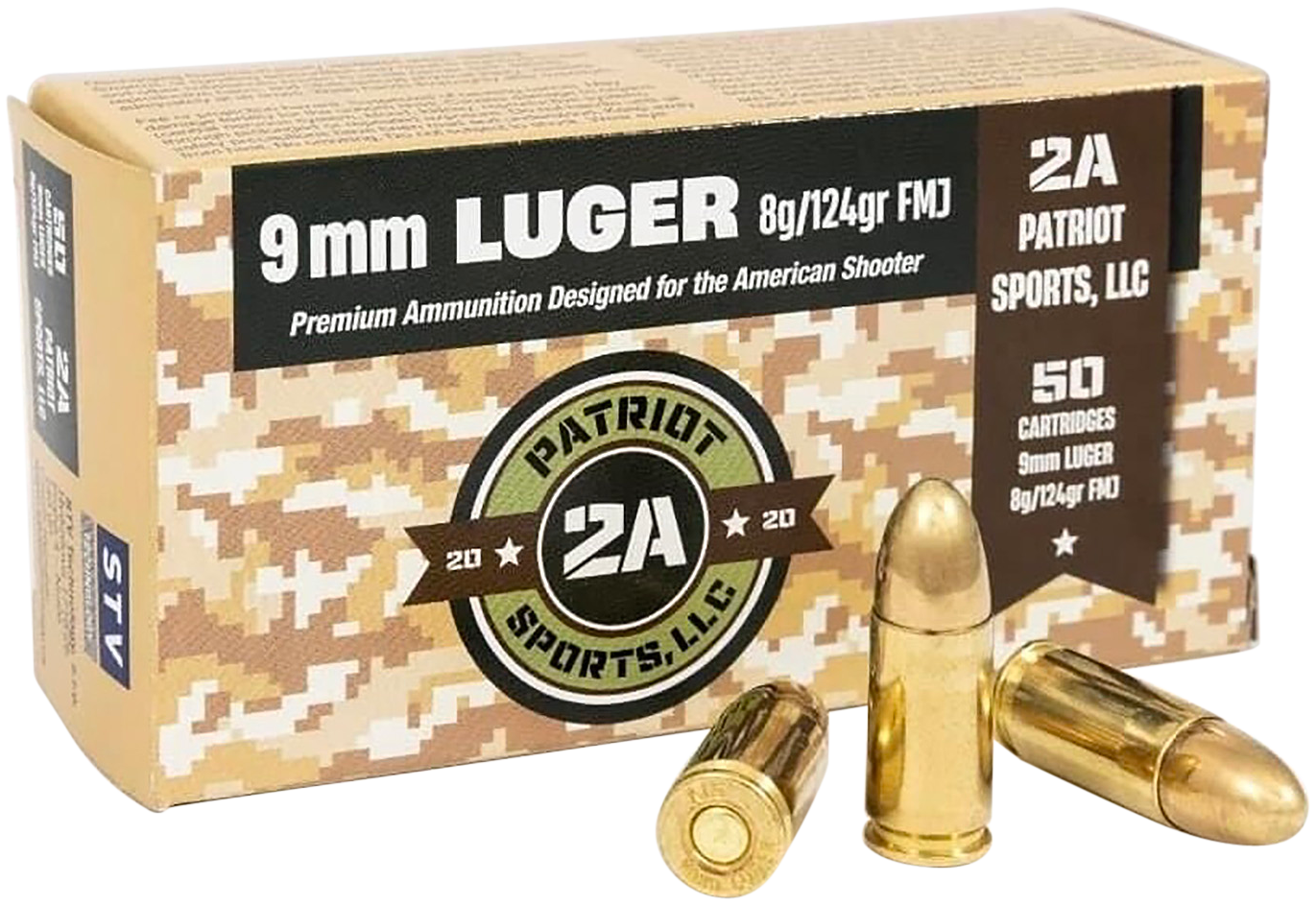 PATRIOT SPORTS LLC P9MM124F   9mm Luger 124 gr Full Metal Jacket 50 Per Box/20 Case