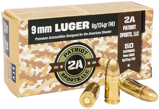 PATRIOT SPORTS LLC P9MM124F   9mm Luger 124 gr Full Metal Jacket 50 Per Box/20 Case